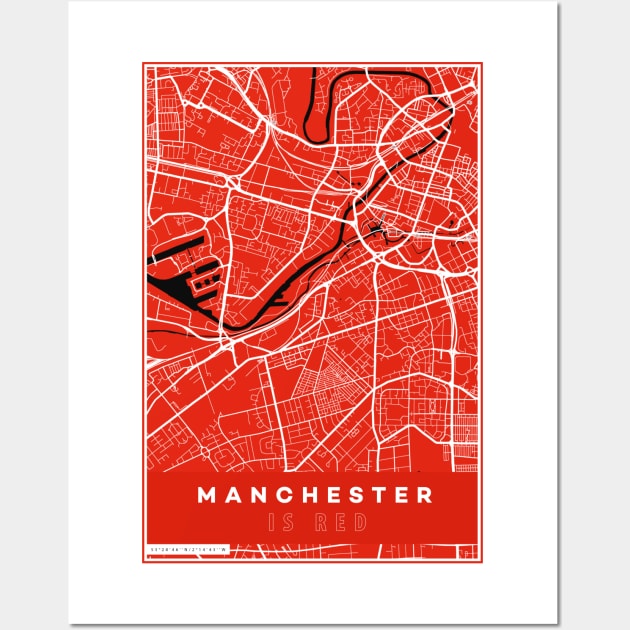 Manchester is Red - Street Map Wall Art by guayguay